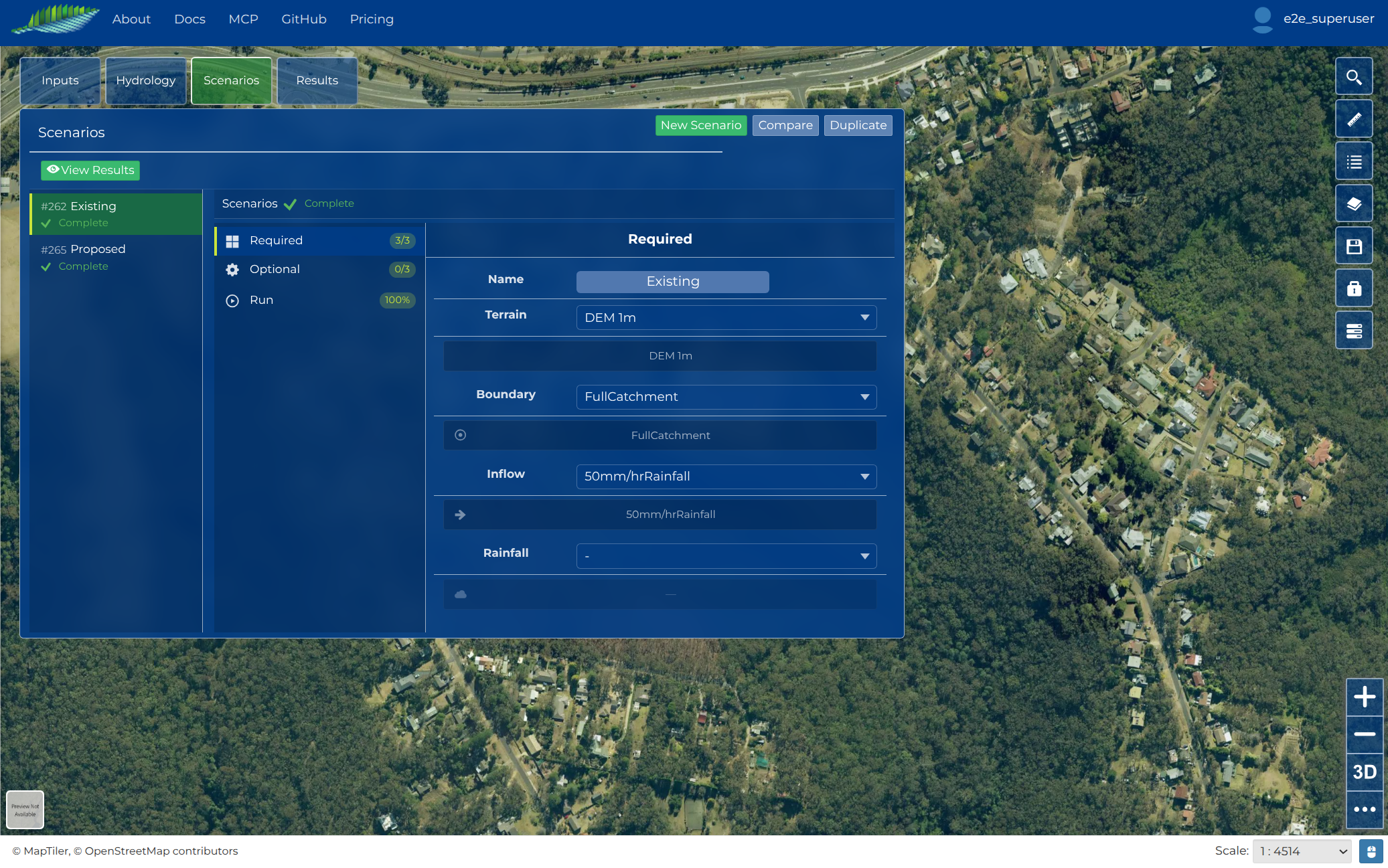 Required scenario inputs with tutorial layers selected